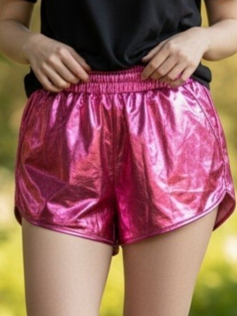 Metallic Pink Women's Athletic Running Shorts